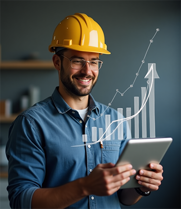  A maintenance technician is pleased with the CMMS scalability on his mobile device as a representation of an efficient maintenance management software.