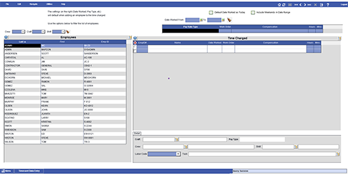 MAPCON's time card processing menu for labor tracking
