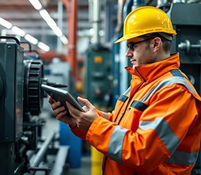 Technician performing preventative maintenance to ensure machine uptime.