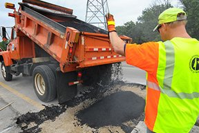 Image: road crew work with truck