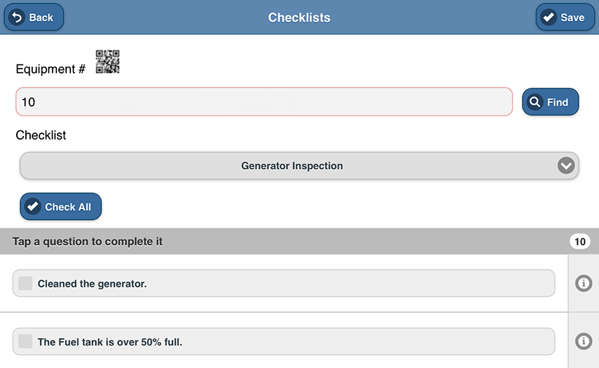 MAPCON Lite simple checklist as it appears in MAPCON Mobile